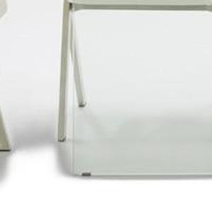 Homeroots 79" White And Clear Rectangular Manufactured Wood And Glass Dining Table   486030