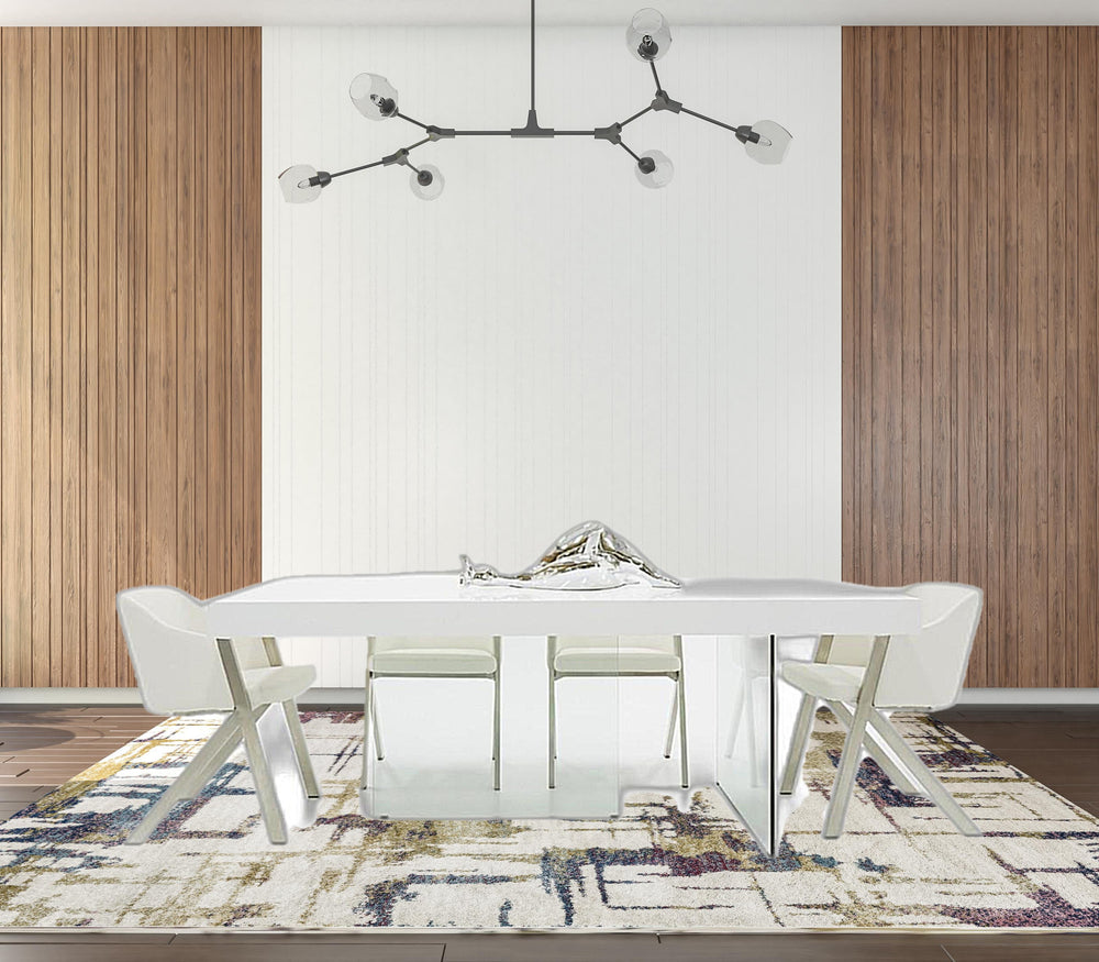 Homeroots 79" White And Clear Rectangular Manufactured Wood And Glass Dining Table   486030