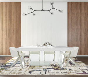 Homeroots 79" White And Clear Rectangular Manufactured Wood And Glass Dining Table   486030