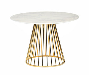 Homeroots 43" White And Gold Rounded Stainless Steel Pedestal Base Dining Table   486031