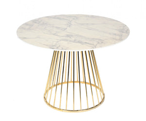Homeroots 43" White And Gold Rounded Stainless Steel Pedestal Base Dining Table   486031