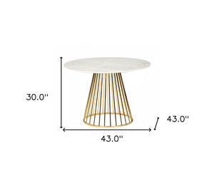 Homeroots 43" White And Gold Rounded Stainless Steel Pedestal Base Dining Table   486031