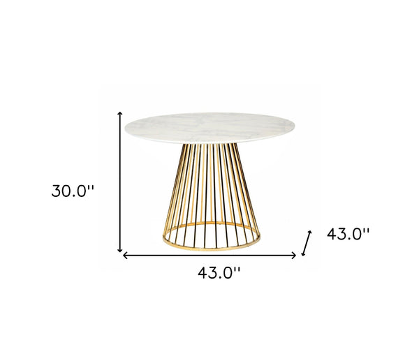 Homeroots 43" White And Gold Rounded Stainless Steel Pedestal Base Dining Table   486031