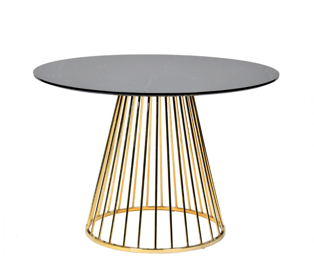 Homeroots 43" Black And Gold Rounded Stainless Steel Pedestal Base Dining Table   486032