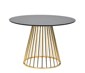 Homeroots 43" Black And Gold Rounded Stainless Steel Pedestal Base Dining Table   486032