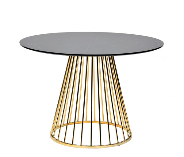 Homeroots 43" Black And Gold Rounded Stainless Steel Pedestal Base Dining Table   486032