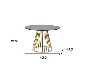 Homeroots 43" Black And Gold Rounded Stainless Steel Pedestal Base Dining Table   486032