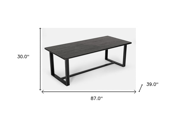 Homeroots 87" Black Rectangular Solid Manufactured Wood And Iron Dining Table   486034