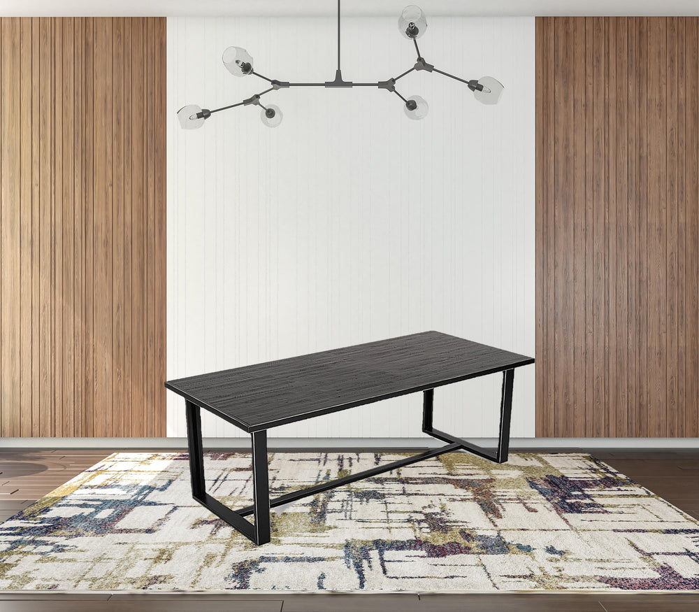 Homeroots 87" Black Rectangular Solid Manufactured Wood And Iron Dining Table   486034