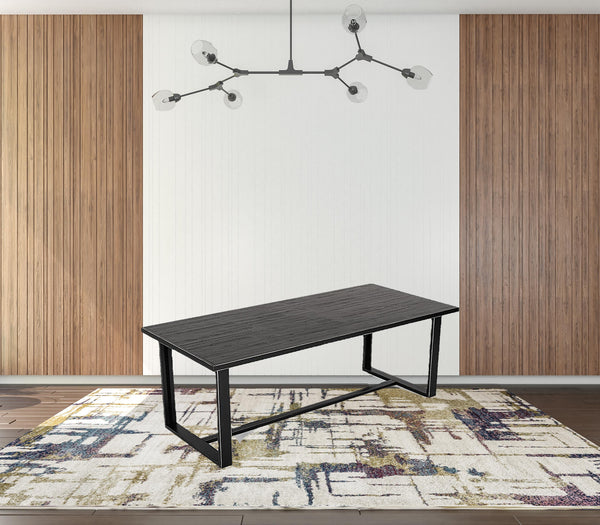 Homeroots 87" Black Rectangular Solid Manufactured Wood And Iron Dining Table   486034