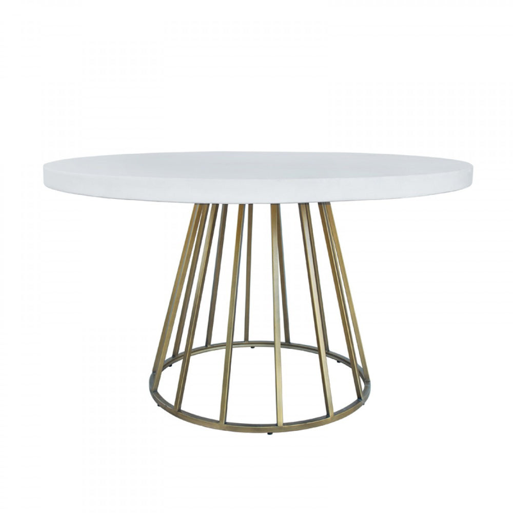 Homeroots 51" White And Brass Rounded Concrete And Iron Dining Table   486035