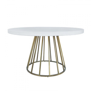 Homeroots 51" White And Brass Rounded Concrete And Iron Dining Table   486035