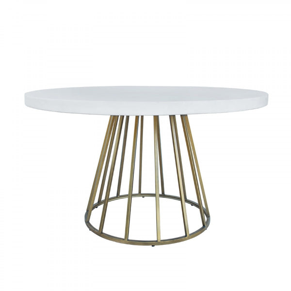Homeroots 51" White And Brass Rounded Concrete And Iron Dining Table   486035