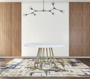 Homeroots 51" White And Brass Rounded Concrete And Iron Dining Table   486035