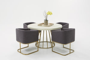 Homeroots 51" White And Brass Rounded Concrete And Iron Dining Table   486035