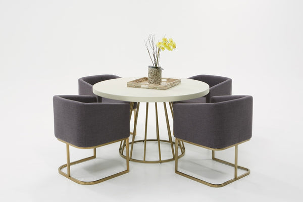 Homeroots 51" White And Brass Rounded Concrete And Iron Dining Table   486035