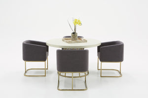 Homeroots 51" White And Brass Rounded Concrete And Iron Dining Table   486035