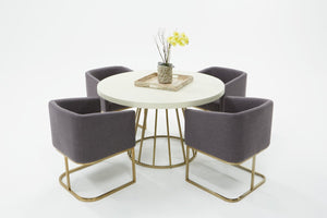 Homeroots 51" White And Brass Rounded Concrete And Iron Dining Table   486035