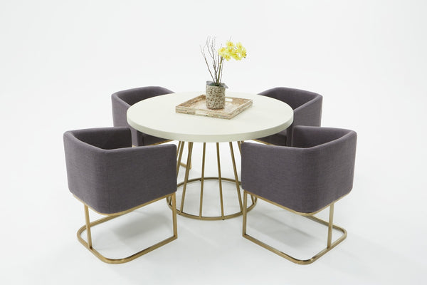 Homeroots 51" White And Brass Rounded Concrete And Iron Dining Table   486035