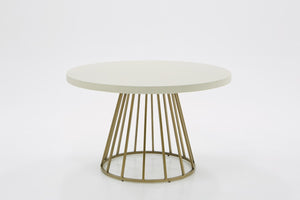 Homeroots 51" White And Brass Rounded Concrete And Iron Dining Table   486035