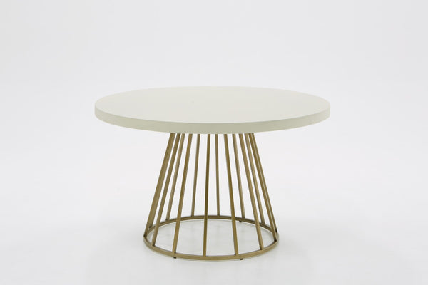 Homeroots 51" White And Brass Rounded Concrete And Iron Dining Table   486035