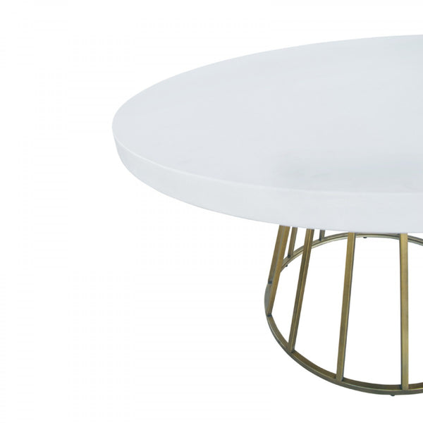 Homeroots 51" White And Brass Rounded Concrete And Iron Dining Table   486035