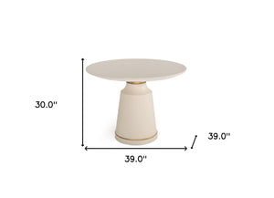 Homeroots 39" Off White And Off White And Brass Rounded Concrete Dining Table   486036