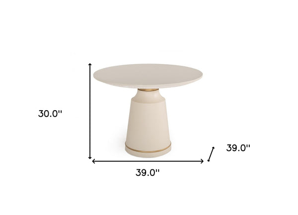 Homeroots 39" Off White And Off White And Brass Rounded Concrete Dining Table   486036