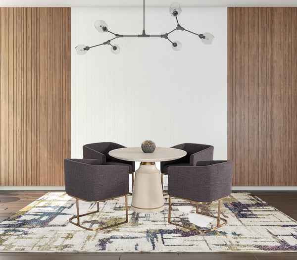 Homeroots 39" Off White And Off White And Brass Rounded Concrete Dining Table   486036