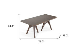 Homeroots 79" Dark Wenge Rectangular Solid Manufactured Wood And Solid Wood Dining Table   486037