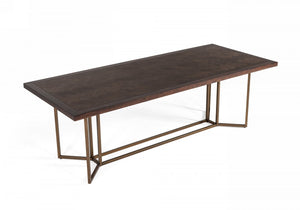 Homeroots 95" Dark Mango And Brass Rectangular Manufactured Wood And Iron Dining Table   486038