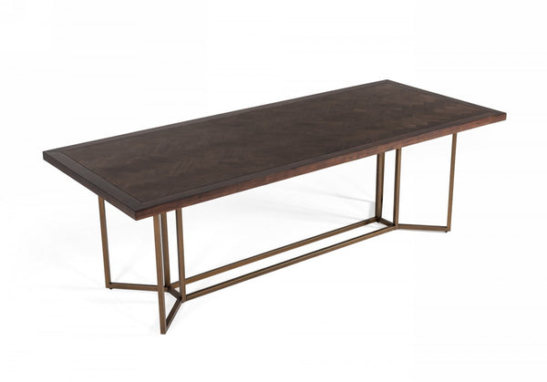 Homeroots 95" Dark Mango And Brass Rectangular Manufactured Wood And Iron Dining Table   486038