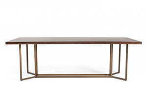 Homeroots 95" Dark Mango And Brass Rectangular Manufactured Wood And Iron Dining Table   486038