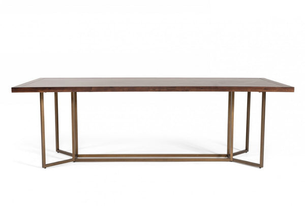 Homeroots 95" Dark Mango And Brass Rectangular Manufactured Wood And Iron Dining Table   486038
