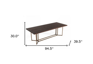 Homeroots 95" Dark Mango And Brass Rectangular Manufactured Wood And Iron Dining Table   486038