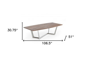 Homeroots 107" Walnut And Silver Rectangular Manufactured Wood And Iron Dining Table   486039