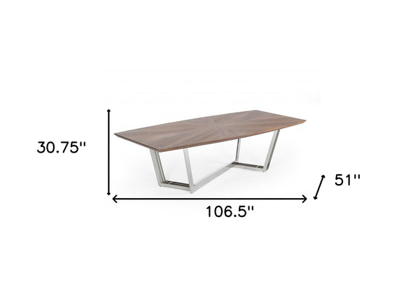 Homeroots 107" Walnut And Silver Rectangular Manufactured Wood And Iron Dining Table   486039