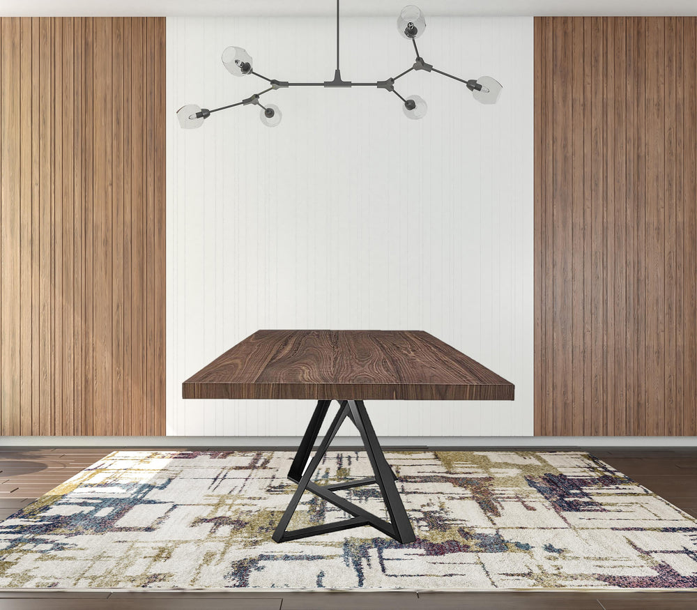 Homeroots 87" Walnut And Black Rectangular Manufactured Wood And Iron Dining Table   486040