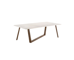 Homeroots 87" White And Walnut Rectangular Manufactured Wood And Solid Manufactured Wood Dining Table   486044