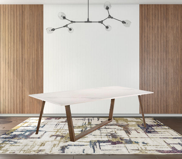 Homeroots 87" White And Walnut Rectangular Manufactured Wood And Solid Manufactured Wood Dining Table   486044