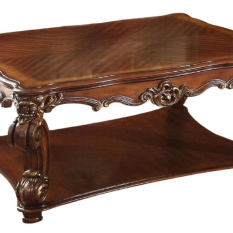 HomeRoots 50 Inch Solid Resin and Natural Hardwood Coffee Table for Modern Living Rooms 486046