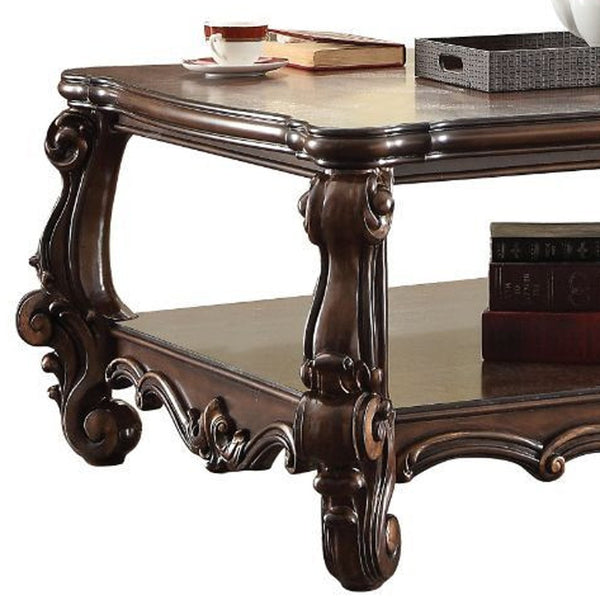 Homeroots 59" Cherry Oak Manufactured Wood Coffee Table With Storage   486047