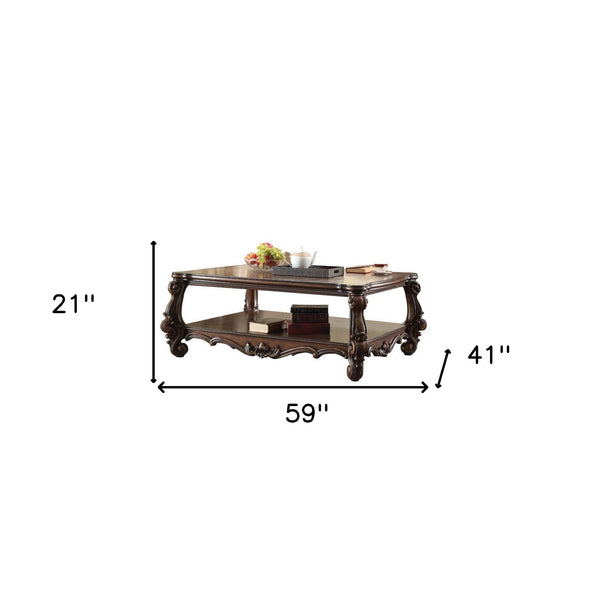 Homeroots 59" Cherry Oak Manufactured Wood Coffee Table With Storage   486047
