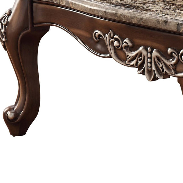 Homeroots 57" Brown And Oak Faux Marble And Solid And Manufactured Wood Coffee Table   486049