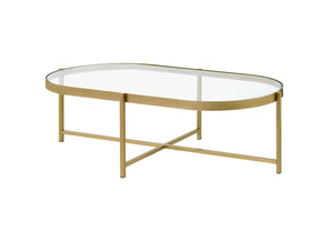 Homeroots 54" Gold And Clear Glass Oval Coffee Table   486051