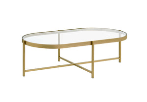 Homeroots 54" Gold And Clear Glass Oval Coffee Table   486051