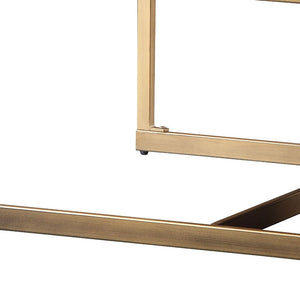 Homeroots 51" Brass And Retro Brown Leather Rectangular Coffee Table   486052