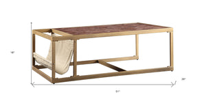 Homeroots 51" Brass And Retro Brown Leather Rectangular Coffee Table   486052