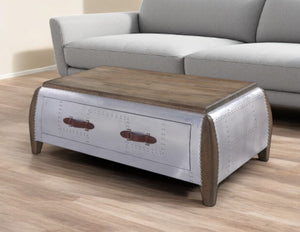 HomeRoots 51" Brown and Gray Solid Wood Coffee Table with Drawer - Stylish Industrial Design for Any Space 486053