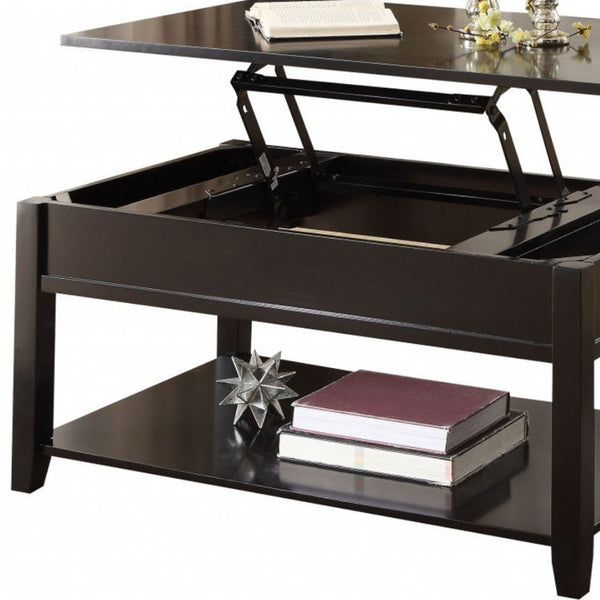 Homeroots 40" Black Manufactured Wood Lift Top Coffee Table With Storage   486054